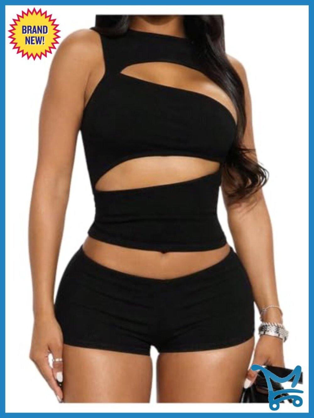 Floerns 2 Piece Cut Out Tank Top & Mini Shorts Set Y2K Club Party
